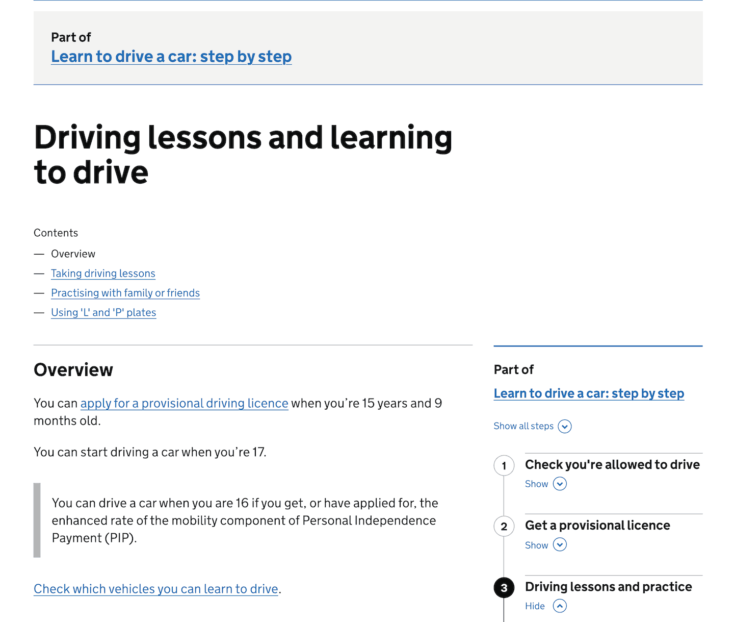 A screenshot showing an example of the step by step as a sidebar